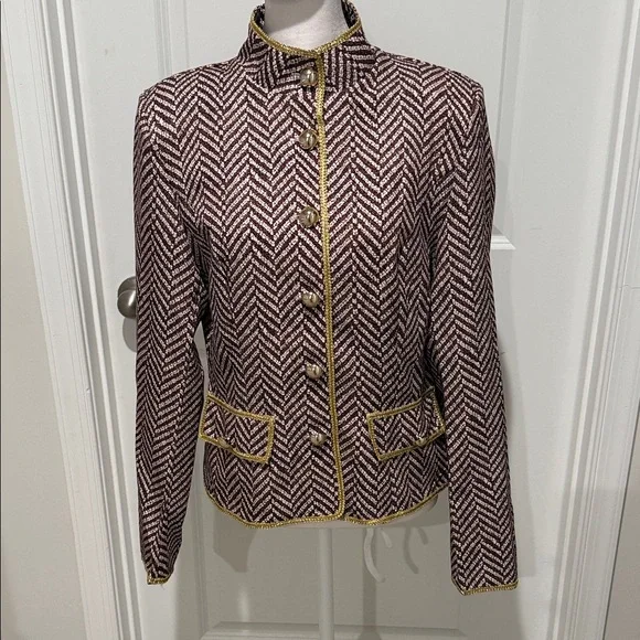 Chic Women's Herringbone Blazer - Brown - Picture 3 of 9